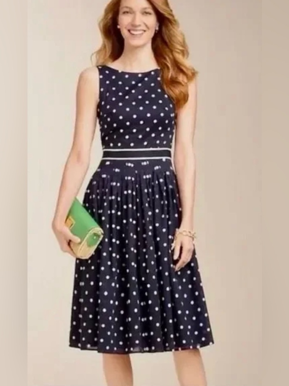 Talbots Navy and White Polka Dot Sleeveless Dress